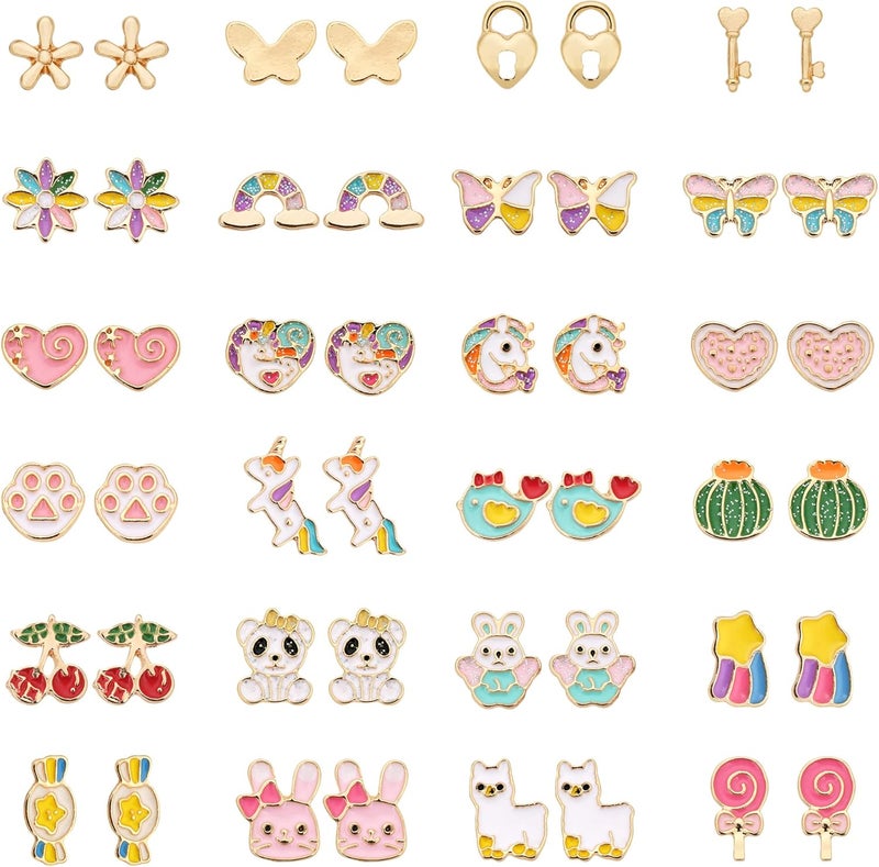 TAOMOCO 24 Pairs Hypoallergenic Stud Earrings Set for Girls Sensitive Ears With Stainless Steel Post Colorful Cute Earrings for Girls Women - Image 1